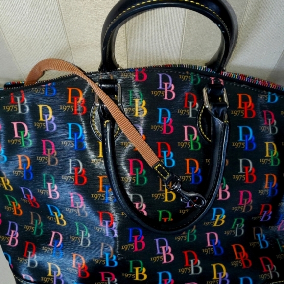 Dooney & Bourke Handbags - ❣️Dooney & Bourke Black Multicolor Logo Leather Satchel Bag w/Strap